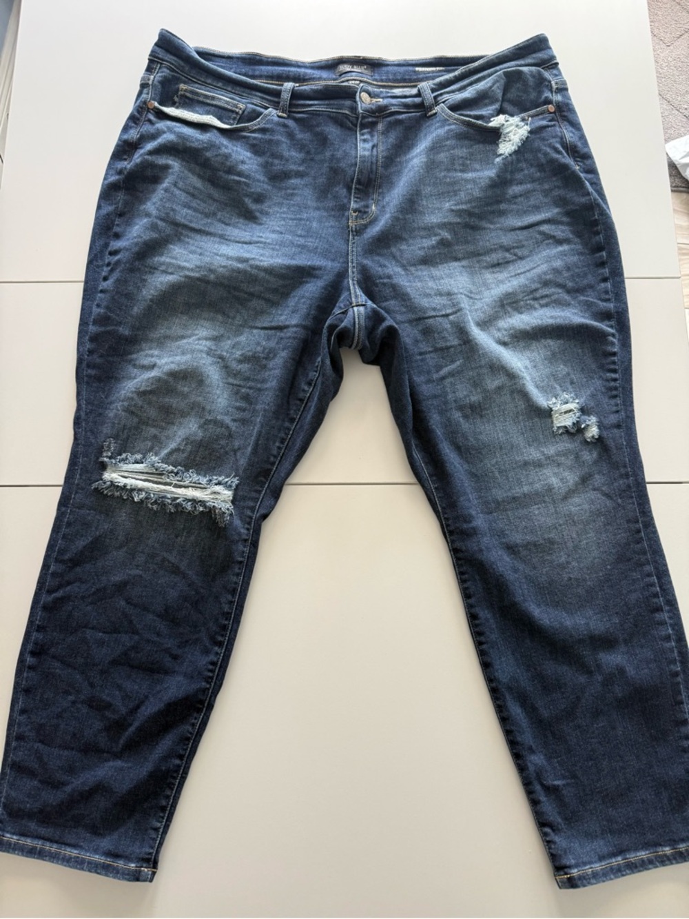 Judy Blue Dark Blue Distressed High-Rise Boyfriend Jeans